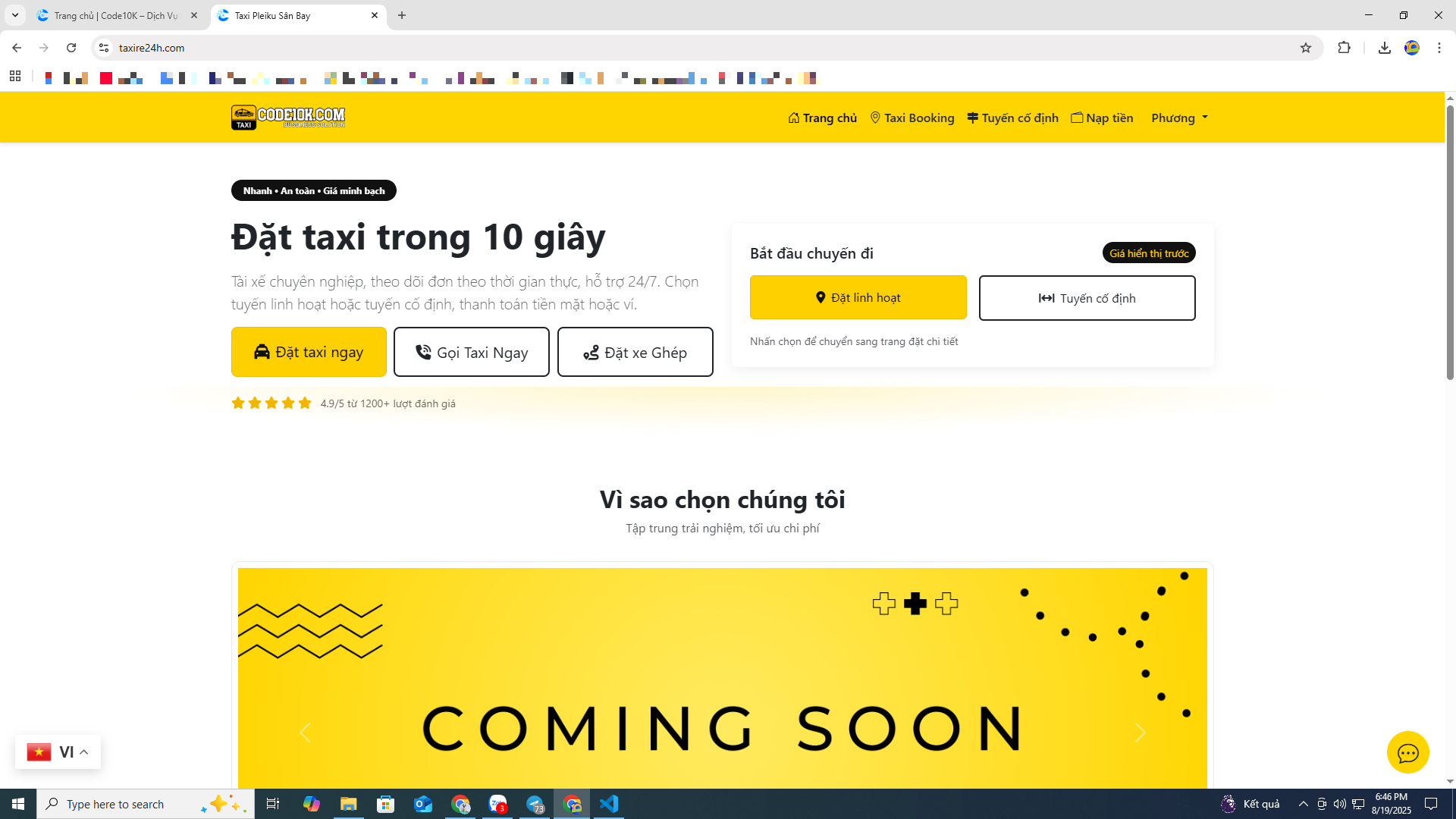 Website Booking Taxi & Đặt xe ghép - tiện chuyến