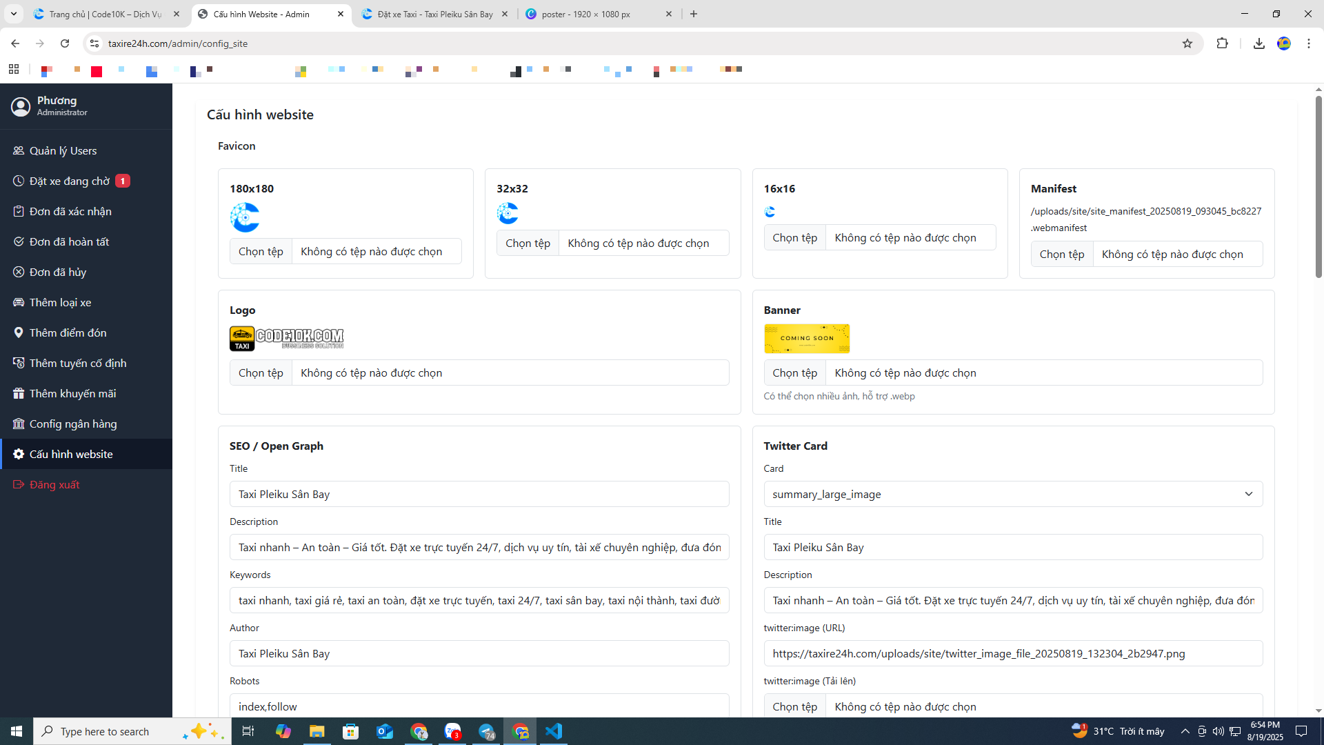 Website Booking Taxi & Đặt xe ghép - tiện chuyến