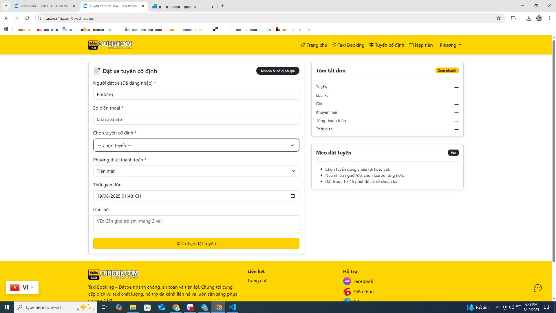 Website Booking Taxi & Đặt xe ghép - tiện chuyến