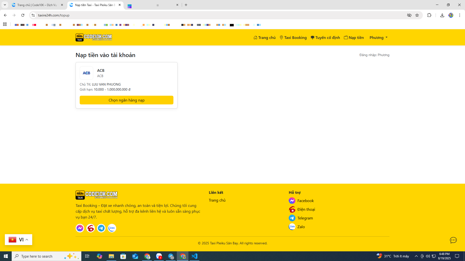 Website Booking Taxi & Đặt xe ghép - tiện chuyến