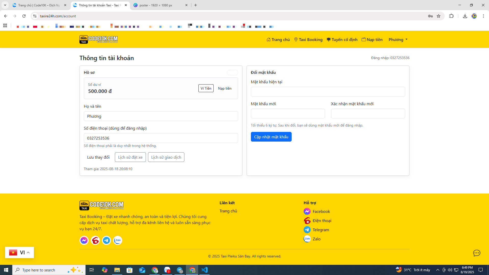 Website Booking Taxi & Đặt xe ghép - tiện chuyến