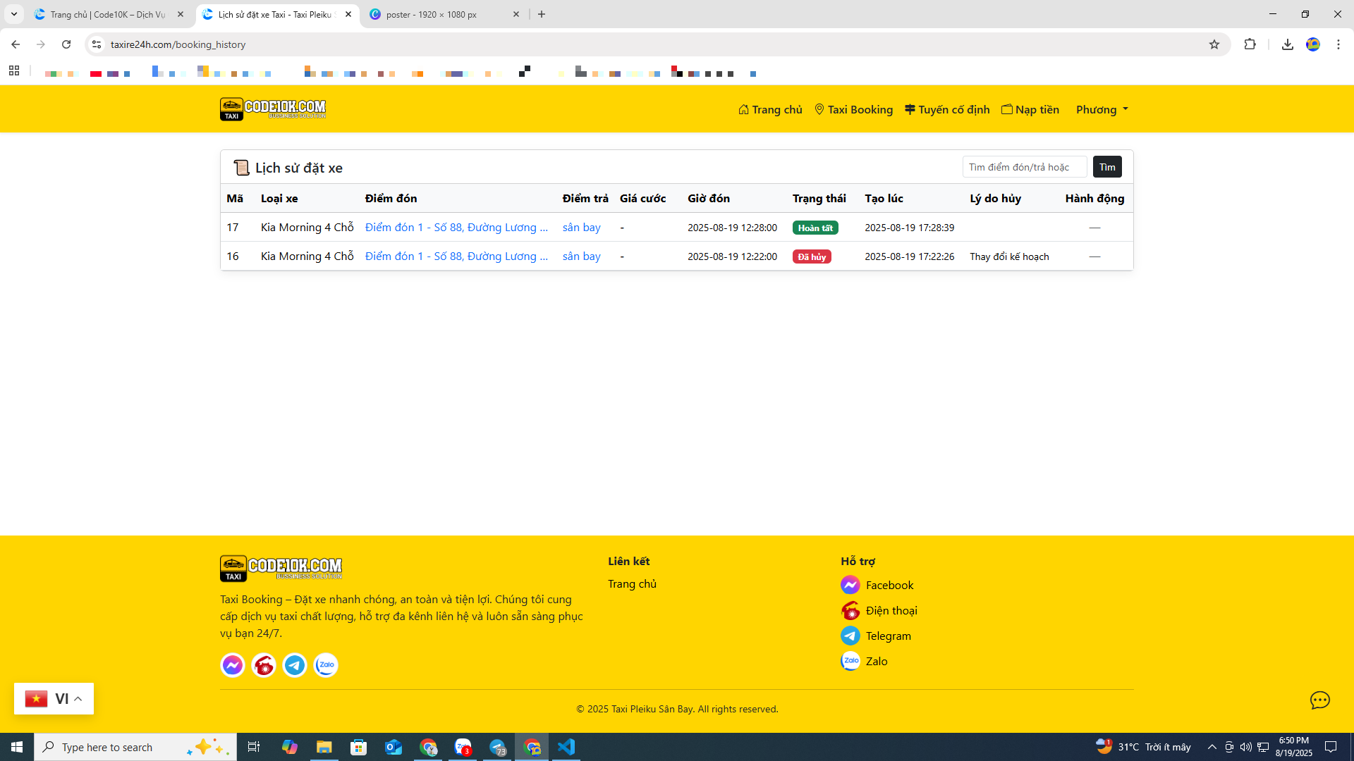 Website Booking Taxi & Đặt xe ghép - tiện chuyến