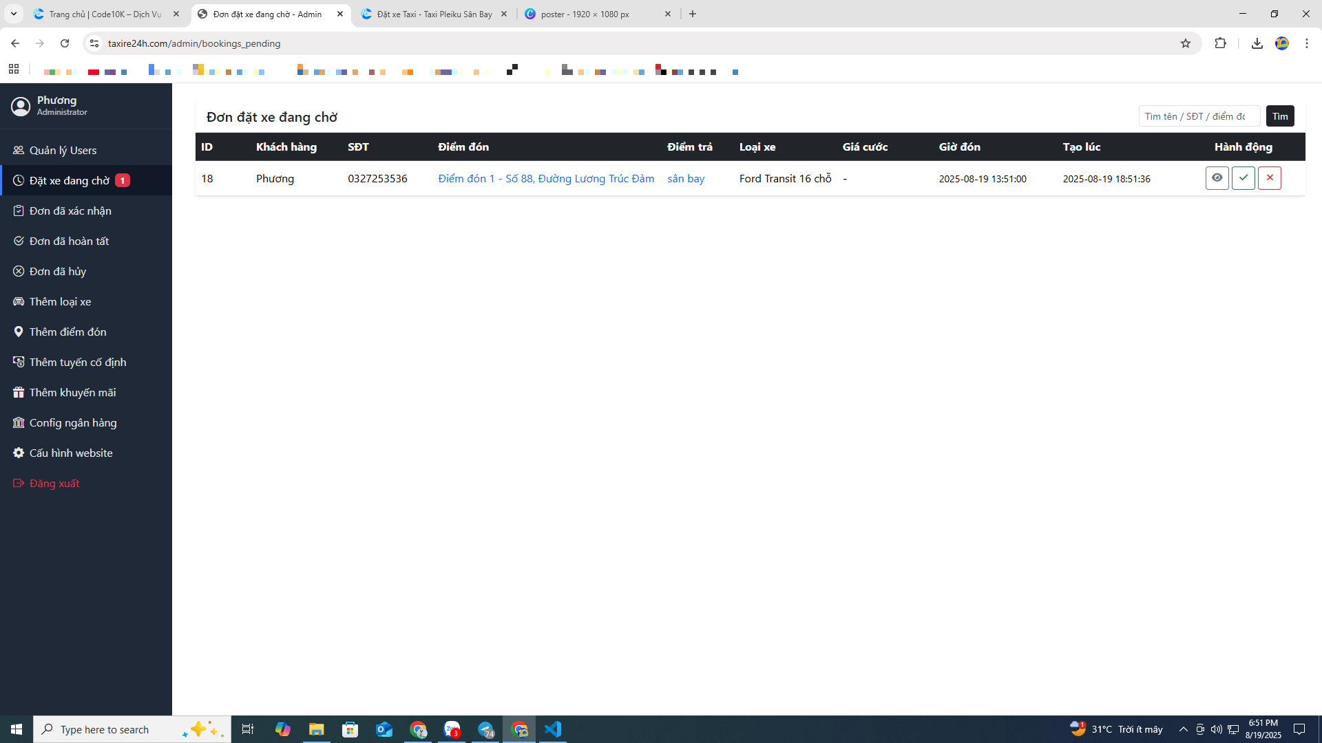 Website Booking Taxi & Đặt xe ghép - tiện chuyến